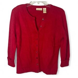Apostrophe VTG Rabbit Hair Angora Red Cardigan Sweater Old Money Luxury Size M